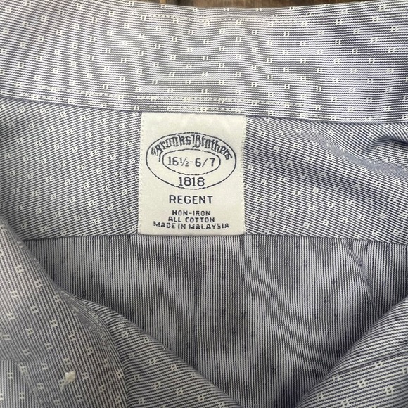 Brooks Brothers Regent Fit Non Iron Shirt Blue Micro Dot Pattern Men 16.5 36/37 - Picture 2 of 6